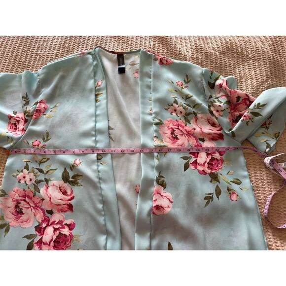 Agnes & Dora Floral Print Kimono Cardigan Open‎ Front Light Blue M/L Sheer - Picture 5 of 5